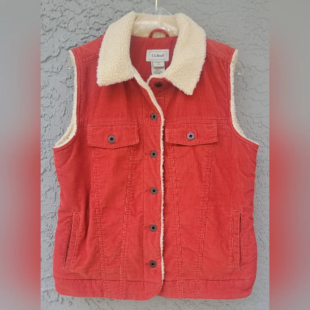 L.L.Bean Vintage Sherpa Lined Corduroy Barn Vest Rust Orange Women’s Medium - Picture 15 of 15
